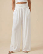 MANGO Wide-Leg Linen Blend Pants,, White