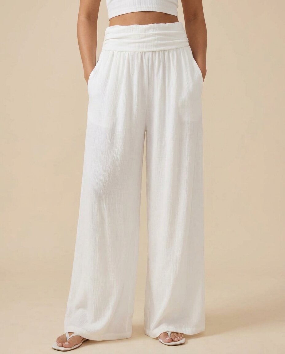 Mango Wide-Leg Linen Blend Pants,, White