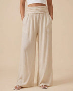 Mango Wide-Leg Linen Blend Pants, Beige