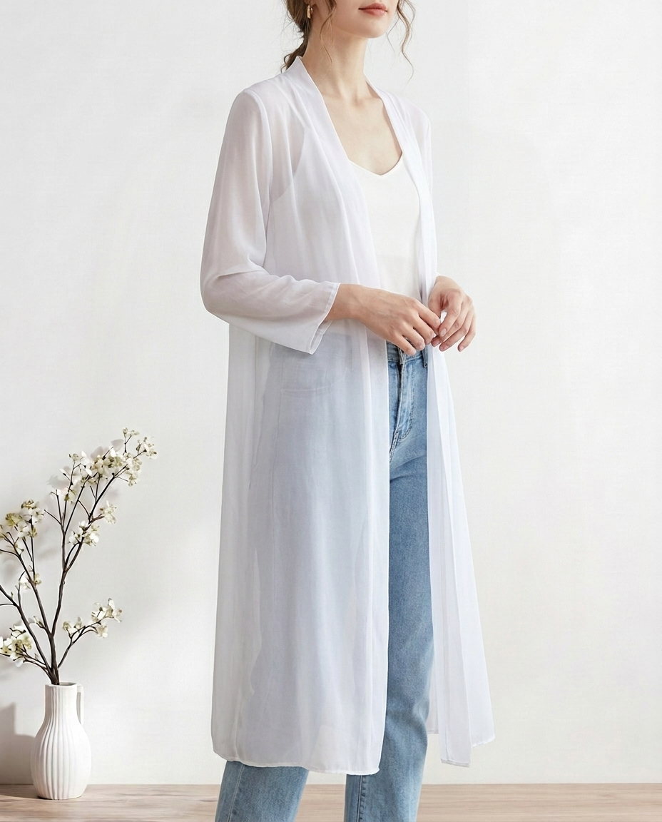 Chiffon Wrap Kimono, White