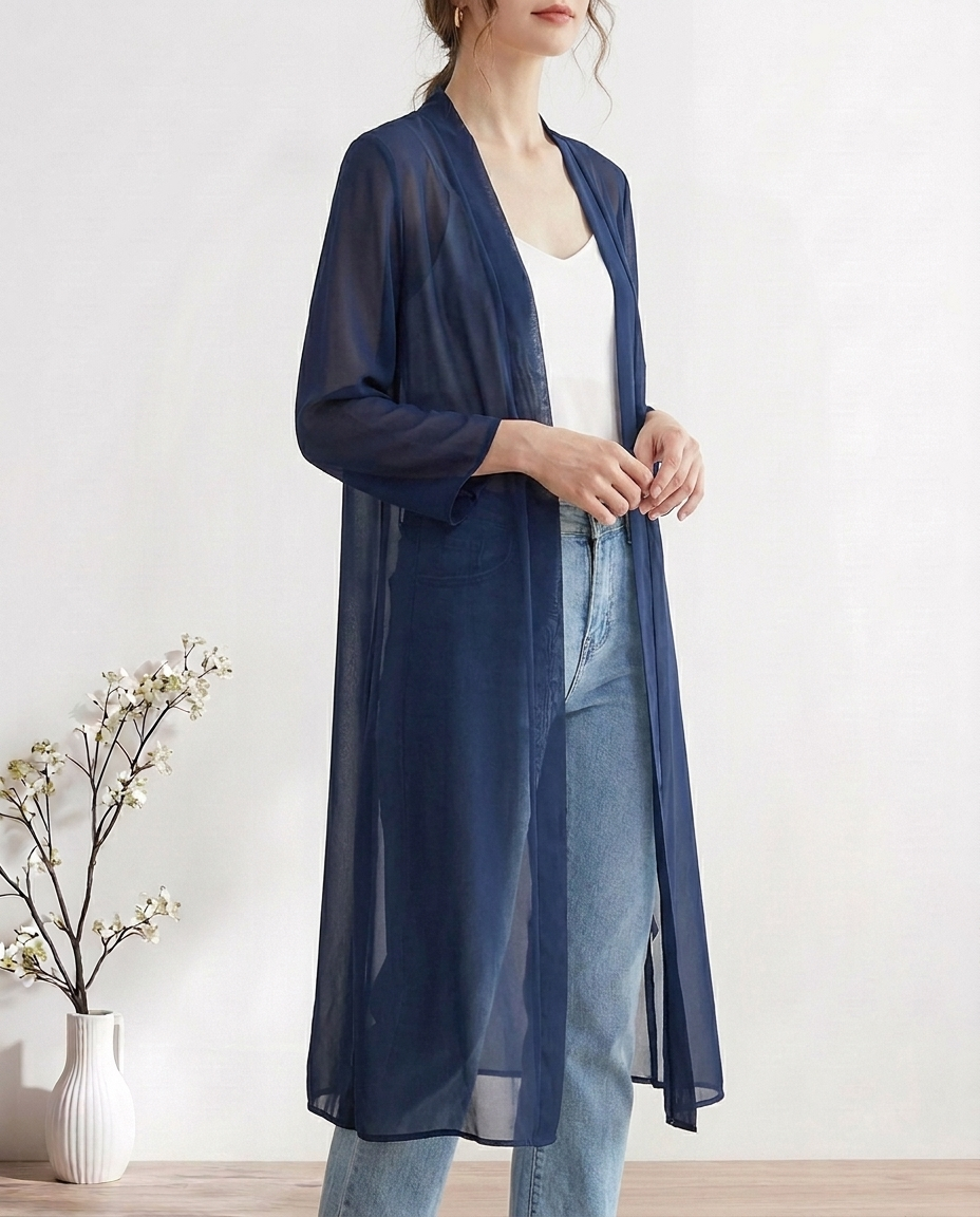 Chiffon Wrap Kimono, Navy