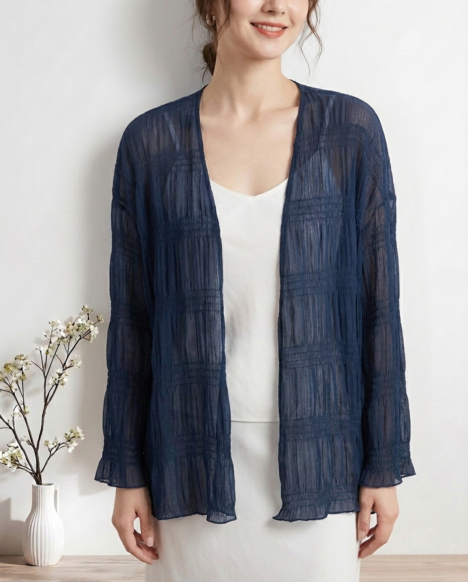 Lightweight Pleated Cardigan, Navy