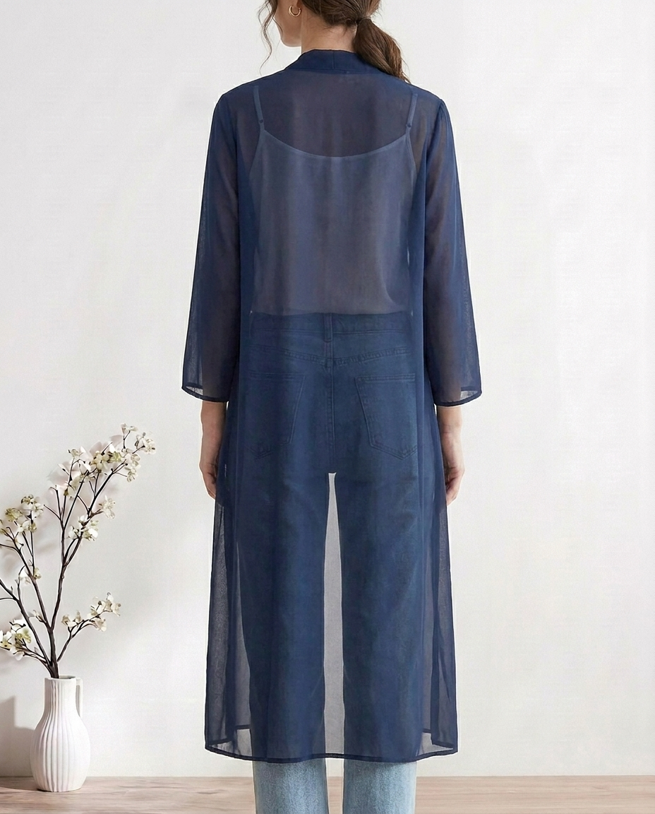 Chiffon Wrap Kimono, Navy