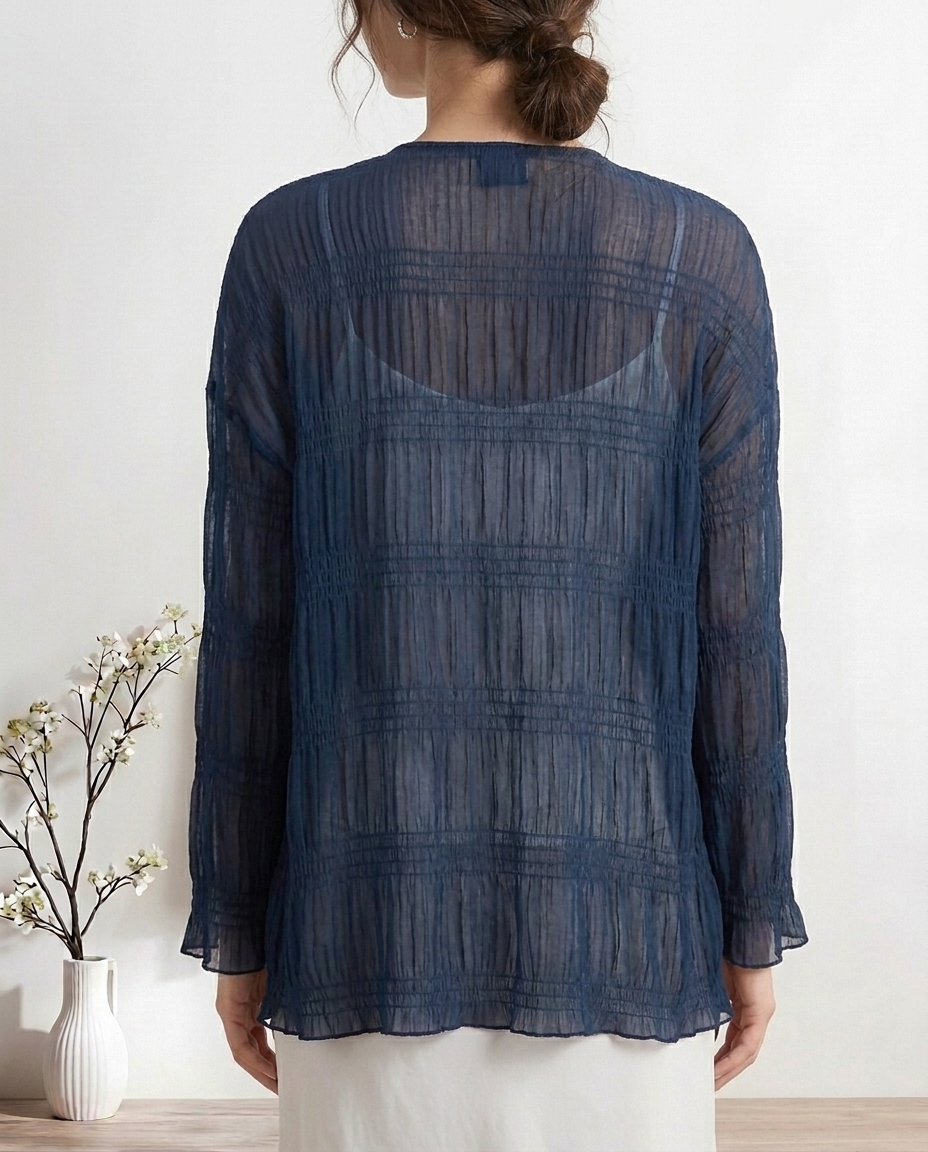 Lightweight Pleated Cardigan, Navy
