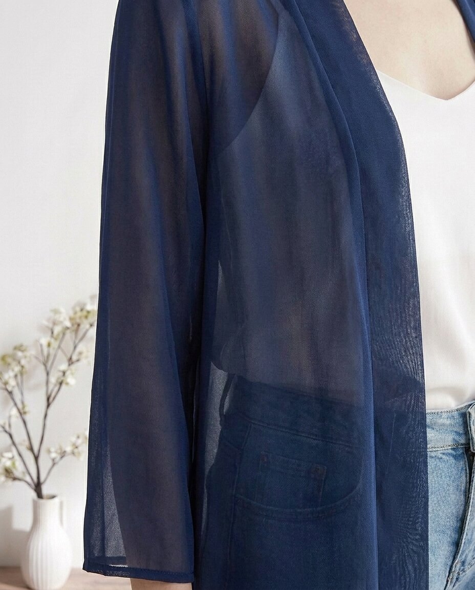 Chiffon Wrap Kimono, Navy