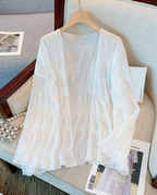 Lightweight Pleated Cardigan, White
