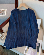 Lightweight Pleated Cardigan, Navy