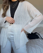 Lightweight Pleated Cardigan, White