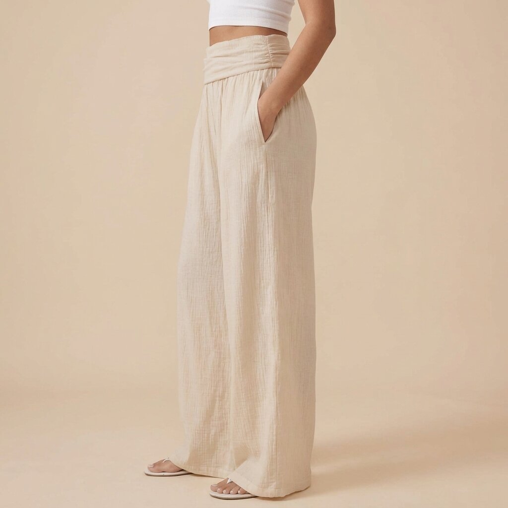 Mango Wide-Leg Linen Blend Pants, Beige