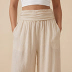 Mango Wide-Leg Linen Blend Pants, Beige