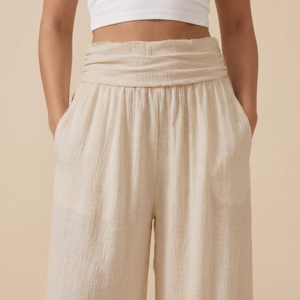 Mango Wide-Leg Linen Blend Pants, Beige