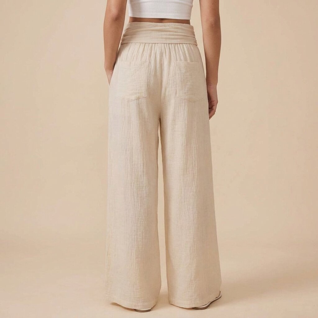 Mango Wide-Leg Linen Blend Pants, Beige