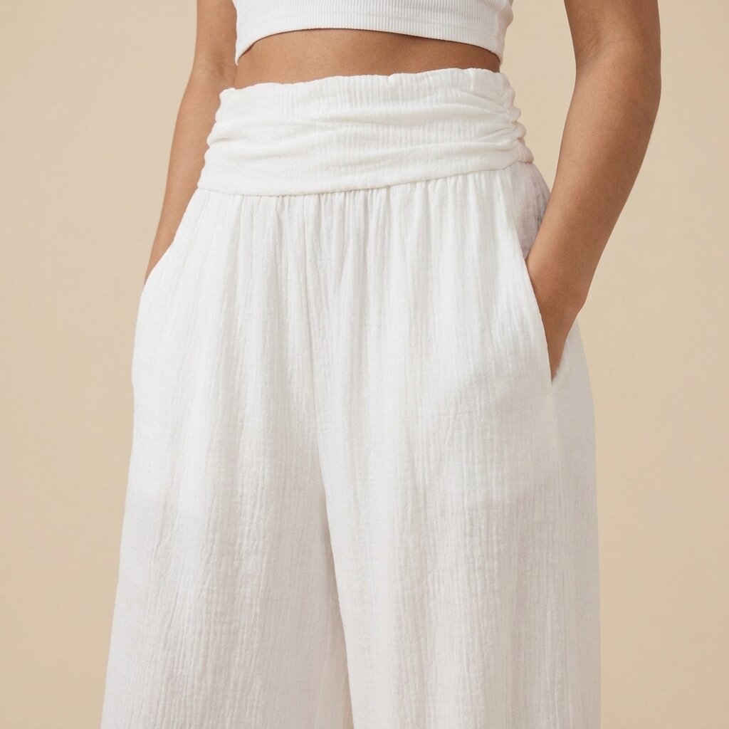 MANGO Wide-Leg Linen Blend Pants,, White