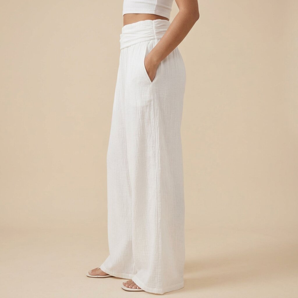 Mango Wide-Leg Linen Blend Pants,, White